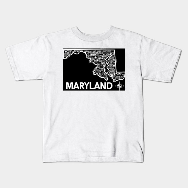 Maryland Map Kids T-Shirt by fiberandgloss